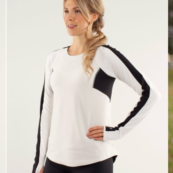 LULULEMON Run: Bold In The Cold Long Sleeve Polar Cream / Black Sz 6 - Picture 2 of 7